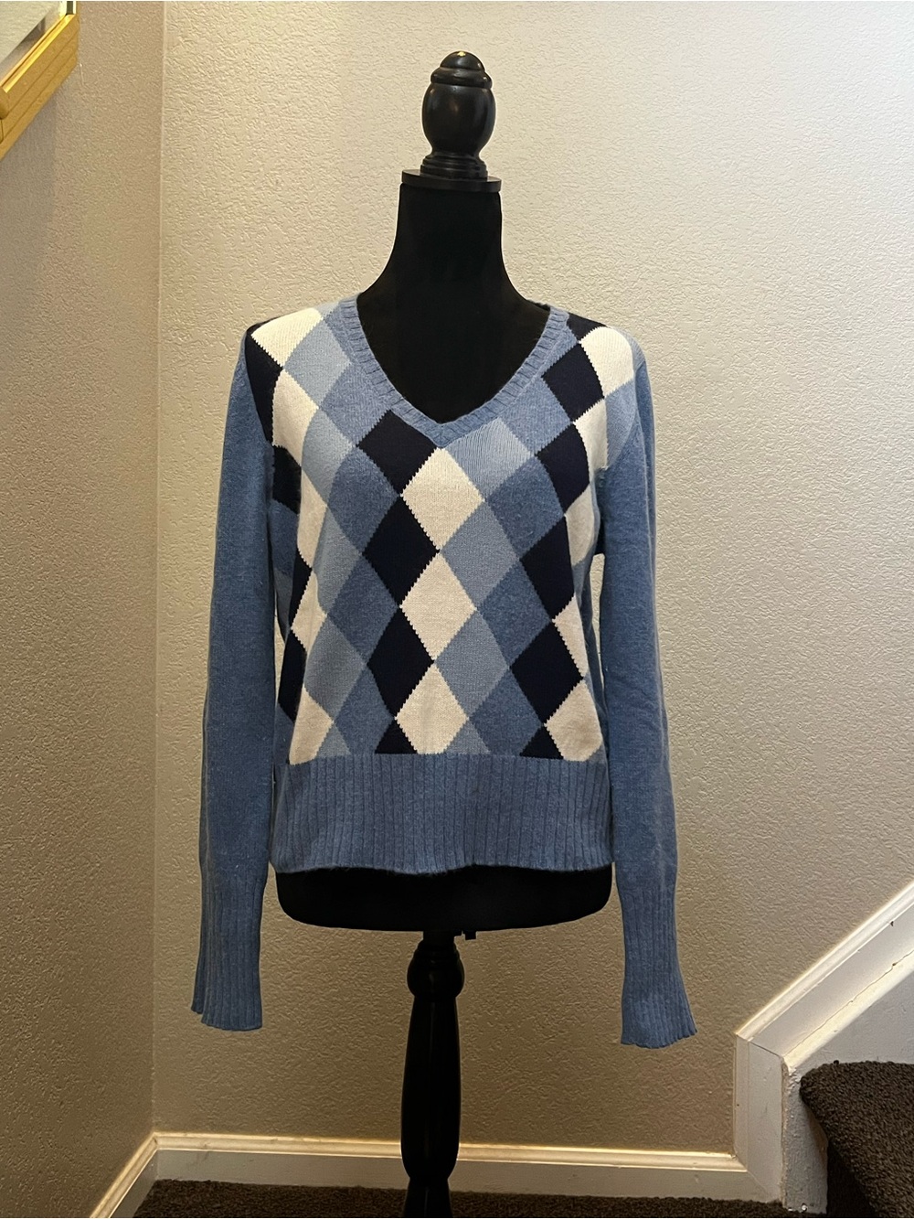 Classic Tommy Hilfiger withe the timeless Blue Argyle V - neck sweater